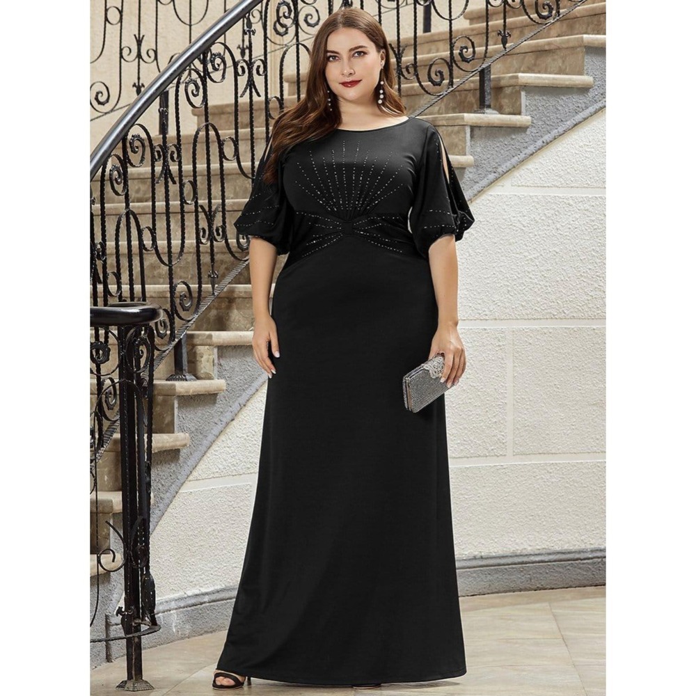 Ever-Pretty Black Mermaid Gown / Beaded Formal Evening Prom Dress / Size XXL